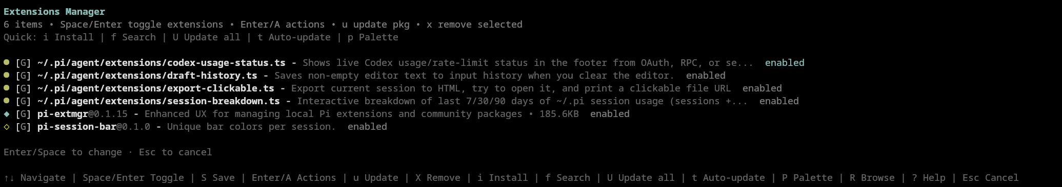 Extension Manager showing local extensions