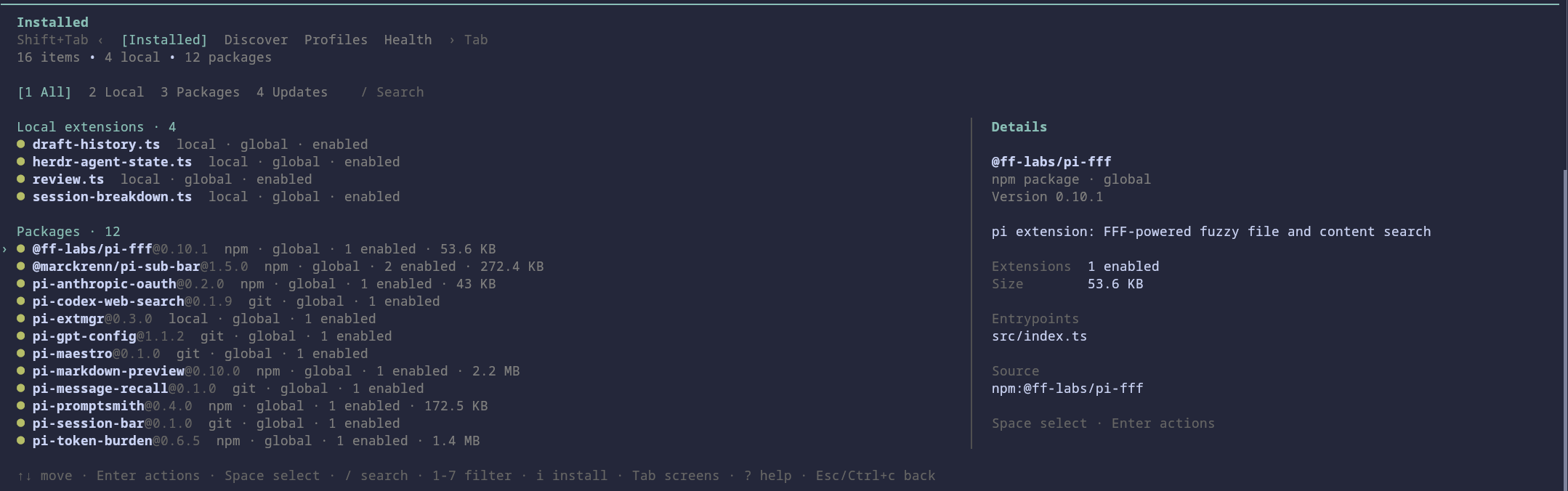 Installed workspace with master/detail layout, workspace tabs, and filters